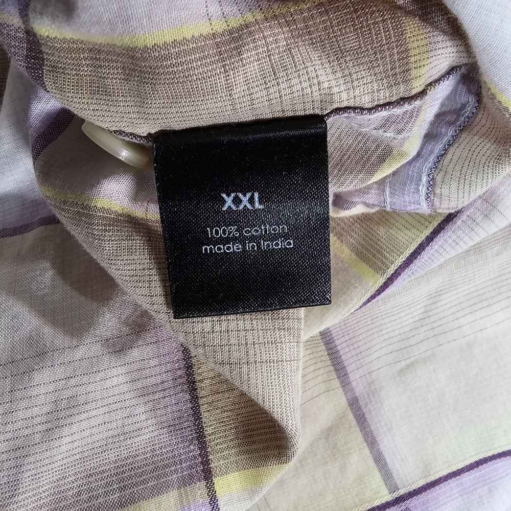 Sean John Shirt MENS SZ XXL Beige Purple Plaid Button Up Short Sleeve Y2K Diddy - Picture 8 of 11
